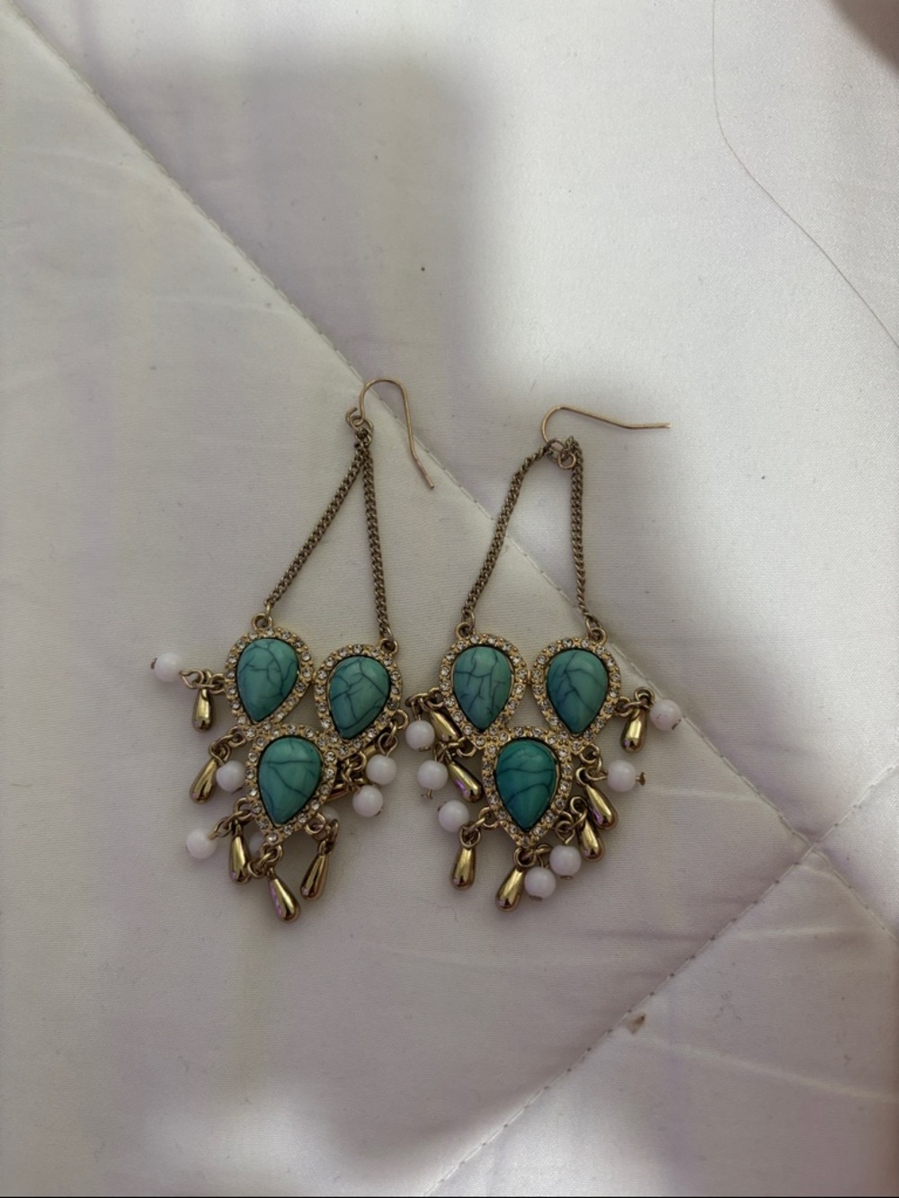 Turquoise Teardrop Dangle Earrings - SilverTone - Women Jewelry